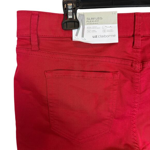 Liz Claiborne Jeans Womens 14 Red Denim Flex-Fit Classic Slim Skinny Leg Zip Fly - Picture 6 of 13